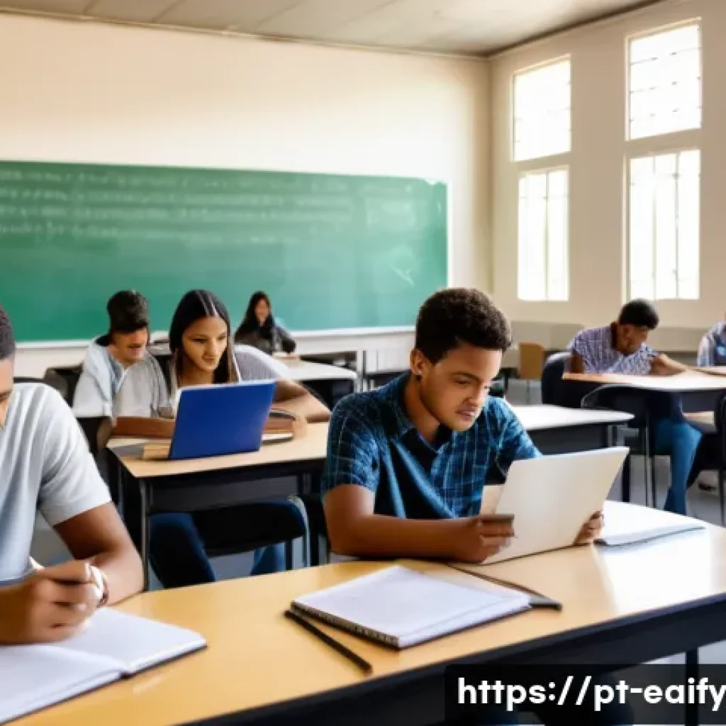자기 교정 학습 프로세스가 고등 교육에 미치는 영향 - A modern university classroom scene in Brazil with diverse young adult students actively engaging in...