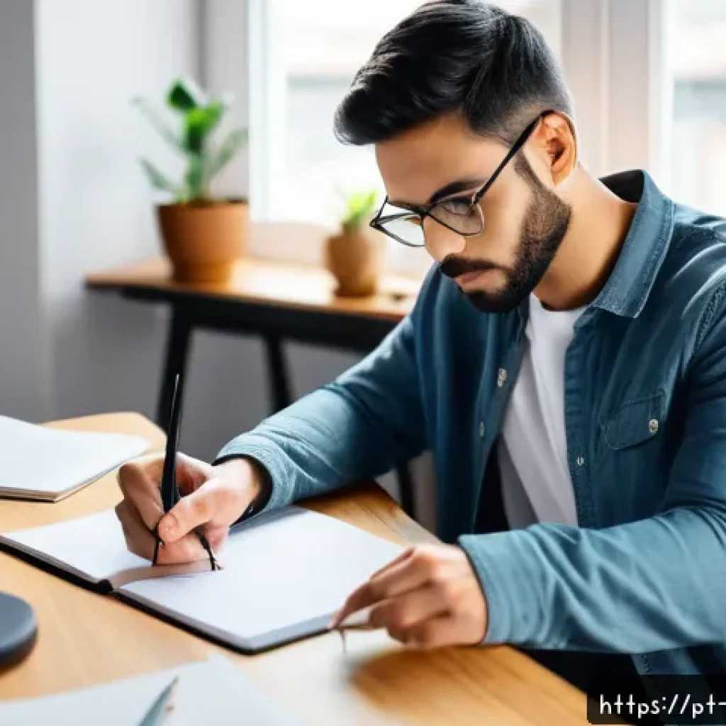 자기 교정 학습 프로세스 적용을 위한 체크리스트 - A focused young adult studying at a tidy, well-lit desk in a quiet home office, surrounded by minima...