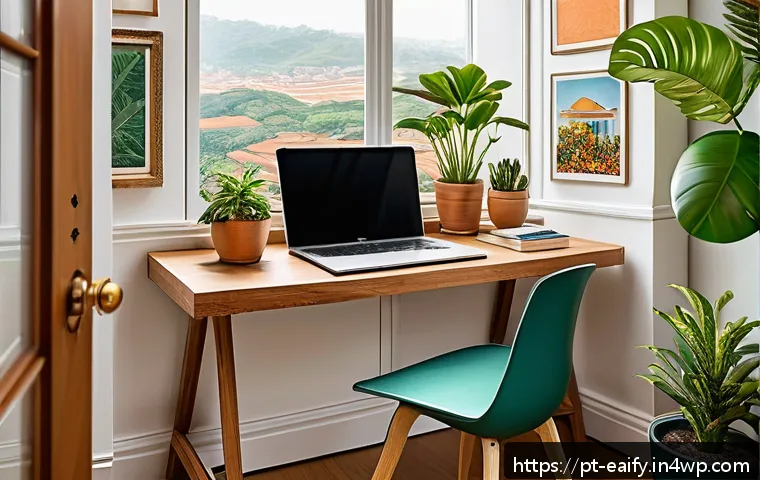 자기 교정 학습 프로세스를 지원하는 다양한 자료 - A bright, cozy study corner in a Brazilian home featuring a wooden desk by a large window with abund...