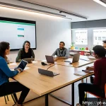 Home 23 자기 교정 학습 프로세스를 위한 효과적인 워크샵 - A modern, well-lit workshop room in a Brazilian co-working space, filled with diverse adult particip...