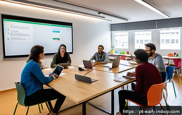 자기 교정 학습 프로세스를 위한 효과적인 워크샵 - A modern, well-lit workshop room in a Brazilian co-working space, filled with diverse adult particip...