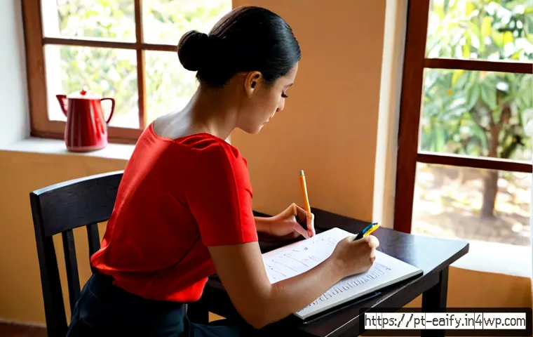 Home 17 자기 교정 학습 프로세스의 단계별 가이드 - Photorealistic home study scene in Brazil, a focused adult learner at a tidy wooden desk reviewing h...